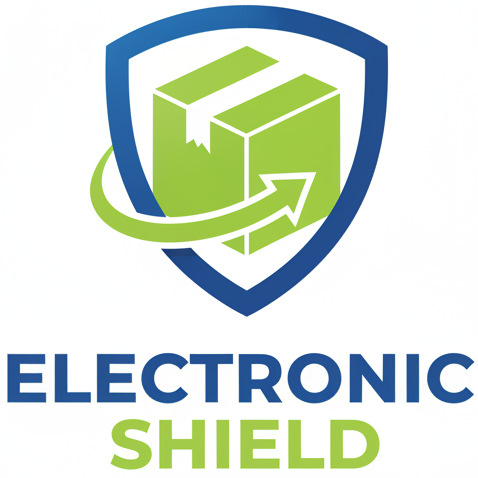 Electronic shipping protection logo with white background